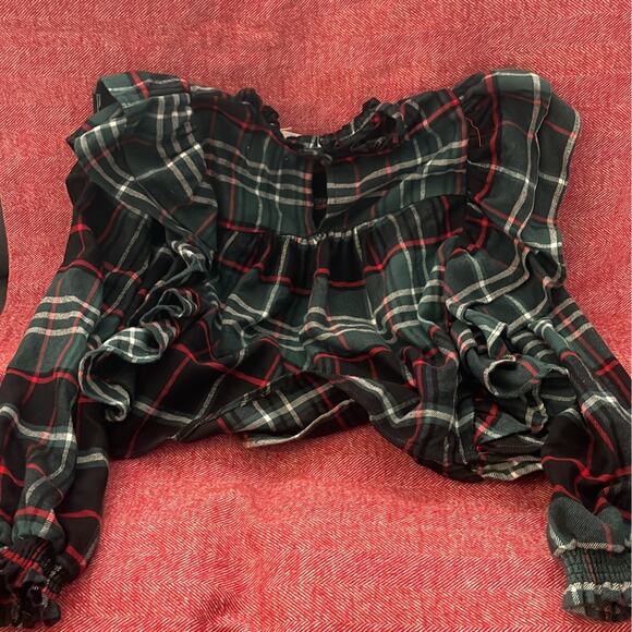 Gb Girls Large Long Sleeve Woven Plaid Mock Neck Ruffle Top - Picture 4 of 4